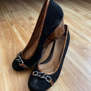 Sofft Black and Brown Suede Wedges with Chain Detail